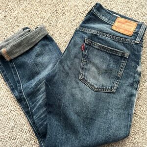 [LEVI’S] 501 White Cone Selvedge Blue Straight Jeans with Vintage Wash